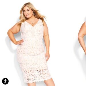 City Chic All Class White Lace Sleeveless Cocktail Bride Sheath Dress 24 XXL NWT